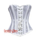 Plus Size White Satin With Mesh Front Lace Double Bone Overbust Corset Bustier