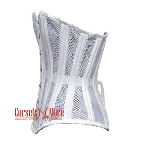 White Satin With Mesh Burlesque Gothic Overbust Corset Bustier Top