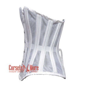 Plus Size White Satin With Mesh Burlesque Gothic Overbust Corset Bustier Top