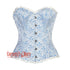 Blue And White Brocade Burlesque Gothic Overbust Corset Bustier Top