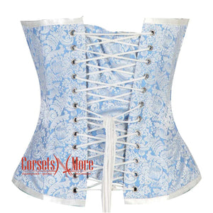 Plus Size Blue And White Brocade Burlesque Gothic Overbust Corset Bustier Top