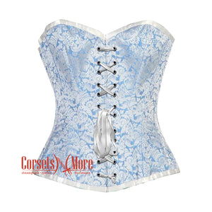 Blue And White Brocade Burlesque Gothic Overbust Corset Bustier Top
