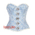 Blue And White Brocade Front Silver Clasps Burlesque Gothic Overbust Corset Bustier Top