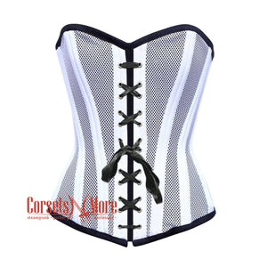 Plus Size White Satin With Mesh Front Lace Double Bone Burlesque Gothic Overbust Corset Bustier Top