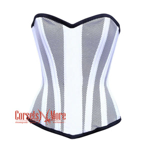 White Satin With Mesh Burlesque Gothic Overbust Corset Bustier Top