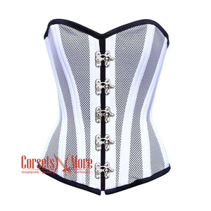 Plus Size White Satin With Mesh Front Clasp Burlesque Gothic Overbust Corset Bustier Top