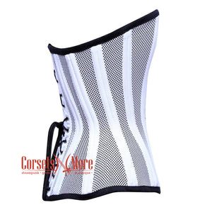 Plus Size White Satin With Mesh Front Clasp Burlesque Gothic Overbust Corset Bustier Top