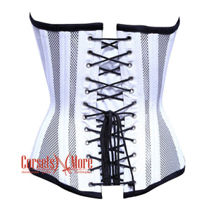 White Satin With Mesh Front Clasp Burlesque Gothic Overbust Corset Bustier Top