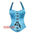 Plus Size Baby Blue Satin With Shoulder Strap Front Lace Burlesque Overbust Corset Bustier Top