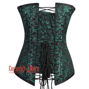 Green And Black Brocade Longline Front Lace Gothic Corset Burlesque Overbust Costume Bustier Top