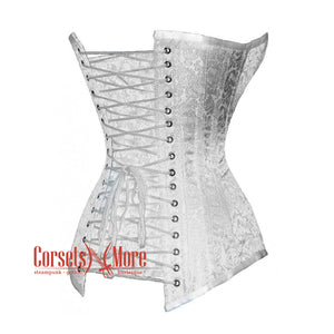 Plus Size White Brocade Gothic Burlesque Waist Training Overbust Corset Bustier Top