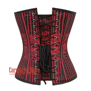 Plus Size Red and Black Brocade Gothic Burlesque Waist Training Overbust Corset Bustier Top