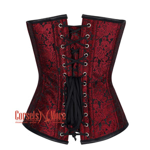 Red and Black Brocade Leather Belt Steampunk Sexy Waist Training Overbust Corset Bustier Top