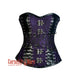 Plus Size Purple And Black Brocade Leather Steampunk  Waist Training Overbust Corset Bustier Top