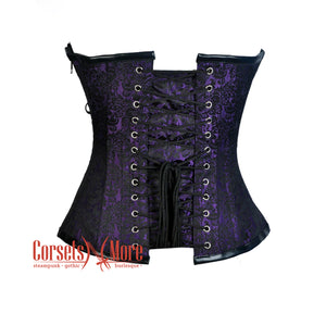 Purple And Black Brocade Leather Steampunk  Waist Training Overbust Corset Bustier Top