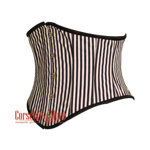 Black And White Stripe Poly Satin Underbust Costume Waist Cincher Basque Corset