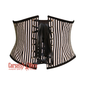 Black And White Stripe Poly Satin Underbust Costume Waist Cincher Basque Corset