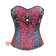 Red and Black Brocade Steampunk Leather Gothic Costume Overbust Corset Top