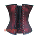 Red And Black Brocade Gothic Front Zipper Leather Overbust Corset Halloween Top