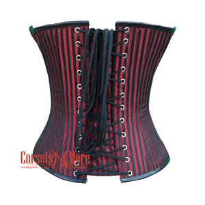 Plus Size Red And Black Brocade Gothic Front Zipper Leather Overbust Corset Halloween Top