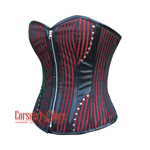 Plus Size Red And Black Brocade Gothic Zipper Leather Overbust Corset