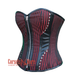 Red And Black Brocade Gothic Zipper Leather Overbust Corset Halloween Top
