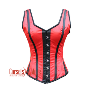 Red And Black Satin Corset With Shoulder Strap Plus Size Halloween Top