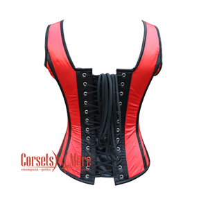 Red And Black Satin Corset With Shoulder Strap Plus Size Halloween Top
