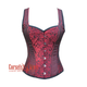 Red And Black Brocade Halloween Corset with Shoulder Strap Overbust Top