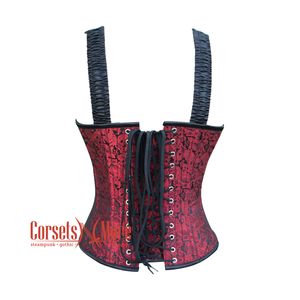 Red And Black Brocade Halloween Corset with Shoulder Strap Overbust Top