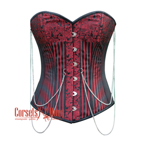Red And Black Brocade Gothic Steampunk Bustier Corset Overbust Top