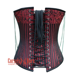 Red And Black Brocade Gothic Steampunk Bustier Corset Overbust Top