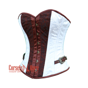 Plus Size Brown And White Brocade Burlesque Gothic Costume Overbust Corset Overbust Top