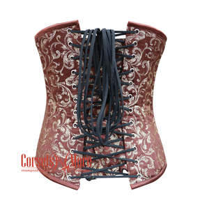 Brown And Golden Brocade Sexy Underbust Waist Cincher Halloween Corset Top