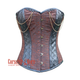 Plus Size Brown Brocade With Leather Steampunk Costume Overbust Corset Top
