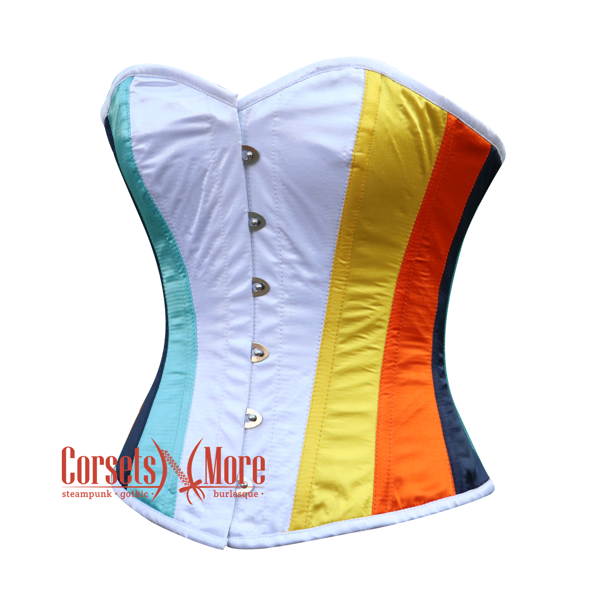 White, Royal Blue And Yellow Satin Aro-ace Color Costume Corset