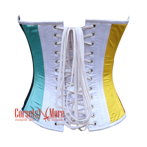 Plus Size White, Royal Blue, Orange And Yellow Satin Aro-ace Color Costume Burlesque Corset Overbust Top