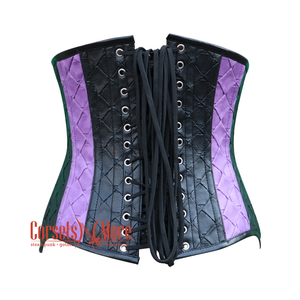 Plus Size Purple And Black Faux Leather Gothic Underbust Steampunk Corset Halloween Top