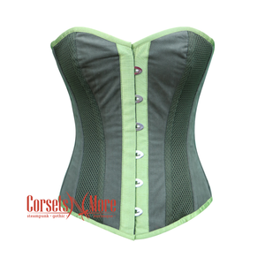 Plus Size Green Cotton With Mesh Gothic Costume Steampunk Overbust Corset Top