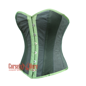 Plus Size Green Cotton With Mesh Gothic Costume Steampunk Overbust Corset Top