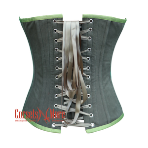 Green Cotton With Mesh Gothic Costume Steampunk Overbust Corset Top