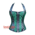 Green And Black Brocade Leather Shoulder Strap Halloween Overbust Corset