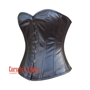 Plus Size Dark Brown Leather Corset Gothic Steampunk Costume for Halloween Waist Cincher Overbust Top