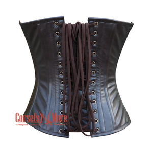 Dark Brown Leather Corset Gothic Steampunk Costume for Halloween Waist Cincher Overbust Top