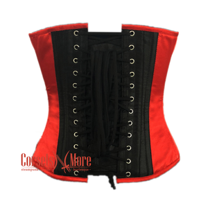 Plus Size Red and Black Satin Pirate Sequins Work Costume Bustier Steampunk Waist Cincher Overbust Top