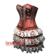 Brown Satin Silver Sequins Burlesque Dress With Net Frill Skirt Corset Gothic Overbust Costume