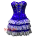 Blue Satin Silver Sequins Burlesque Dress With Net Frill Skirt Corset Gothic Overbust Costume