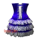 Blue Satin Silver Sequins Burlesque Dress With Net Frill Skirt Corset Gothic Overbust Costume
