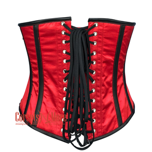 Plus Size Red Black Satin Gothic Costume Halloween Bustier Underbust Corset Party Top