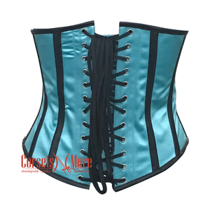 Baby Blue And Black Satin With Sequins Underbust Corset Burlesque Costume